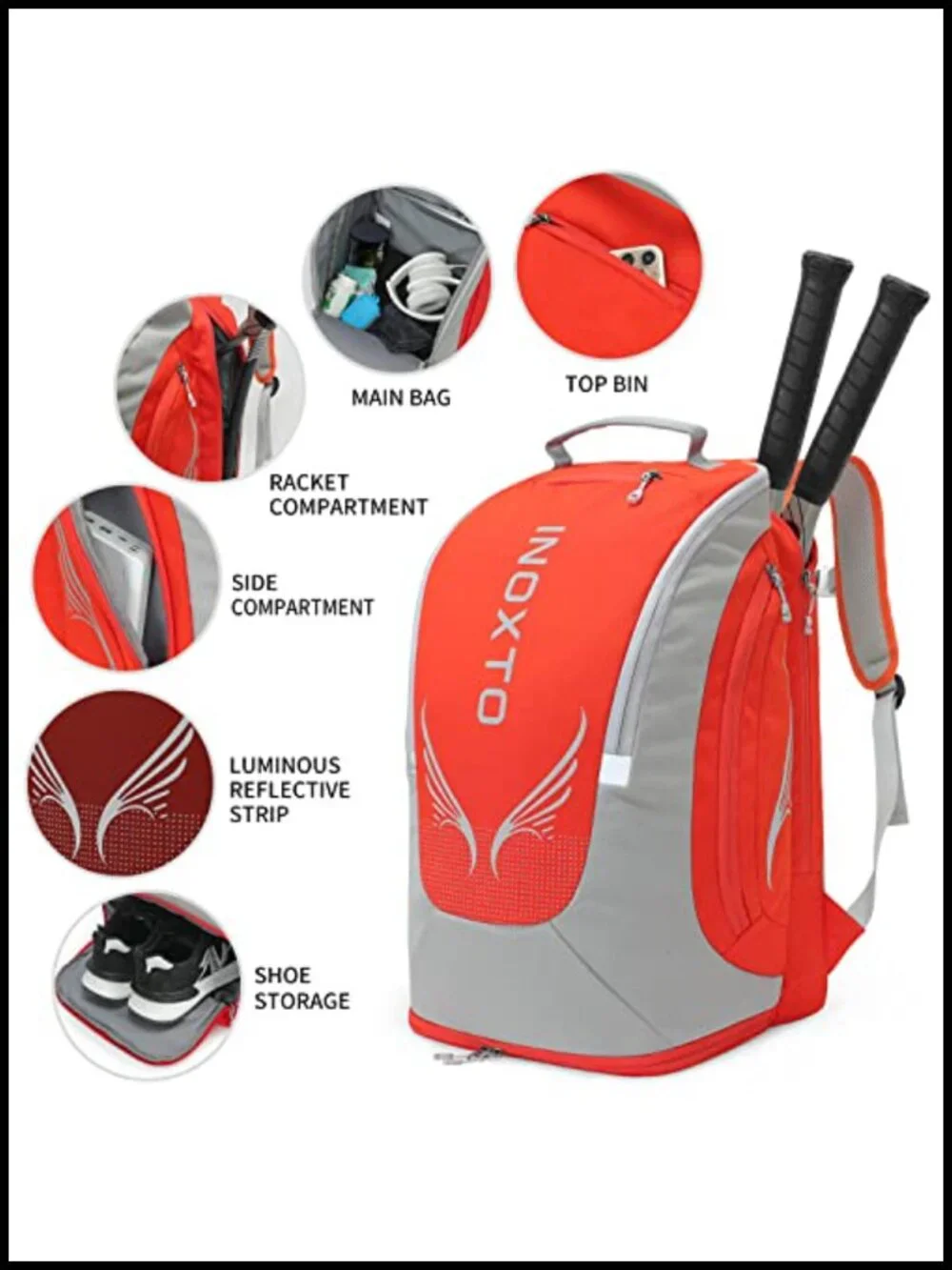 40L Tennis Backpack with Shoe Storage, Waterproof, Holds 2 Rackets